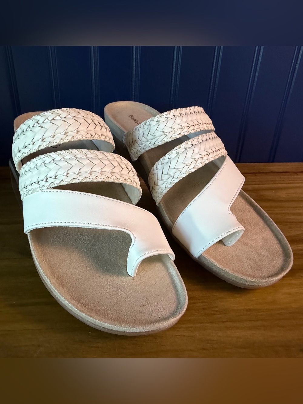 BareTraps White Braided Strap Slide Sandals